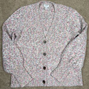 J Crew Sweater Womens M Pink Green Cardigan Balloon Sleeve Cottagecore Preppy